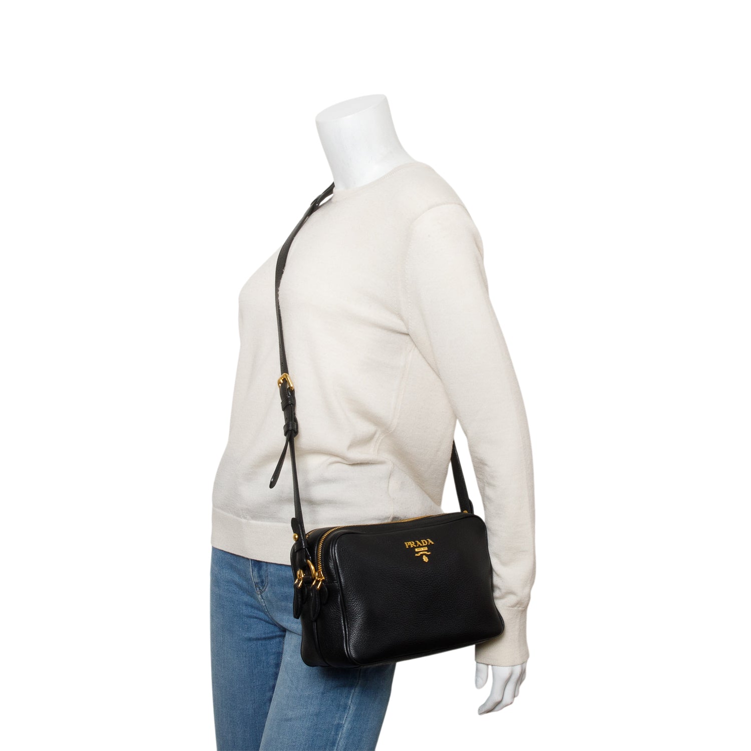 Prada Vitello Phenix Camera Bag Leather Black Travel Bag