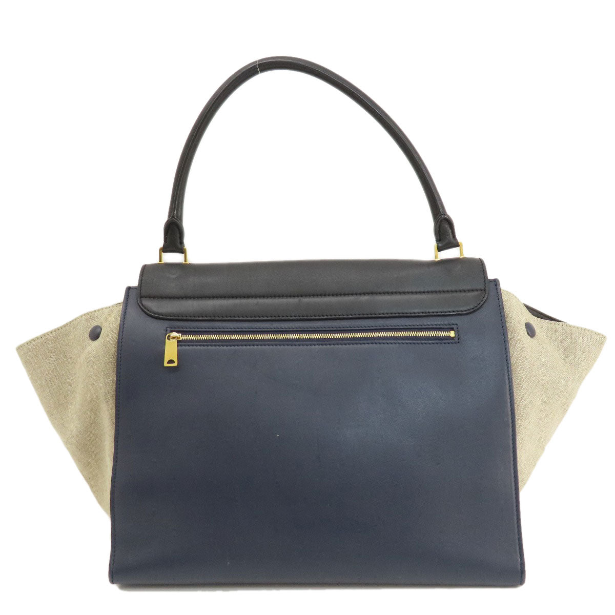 Tote Bag , Navy Trapeze Women Leather Canvas