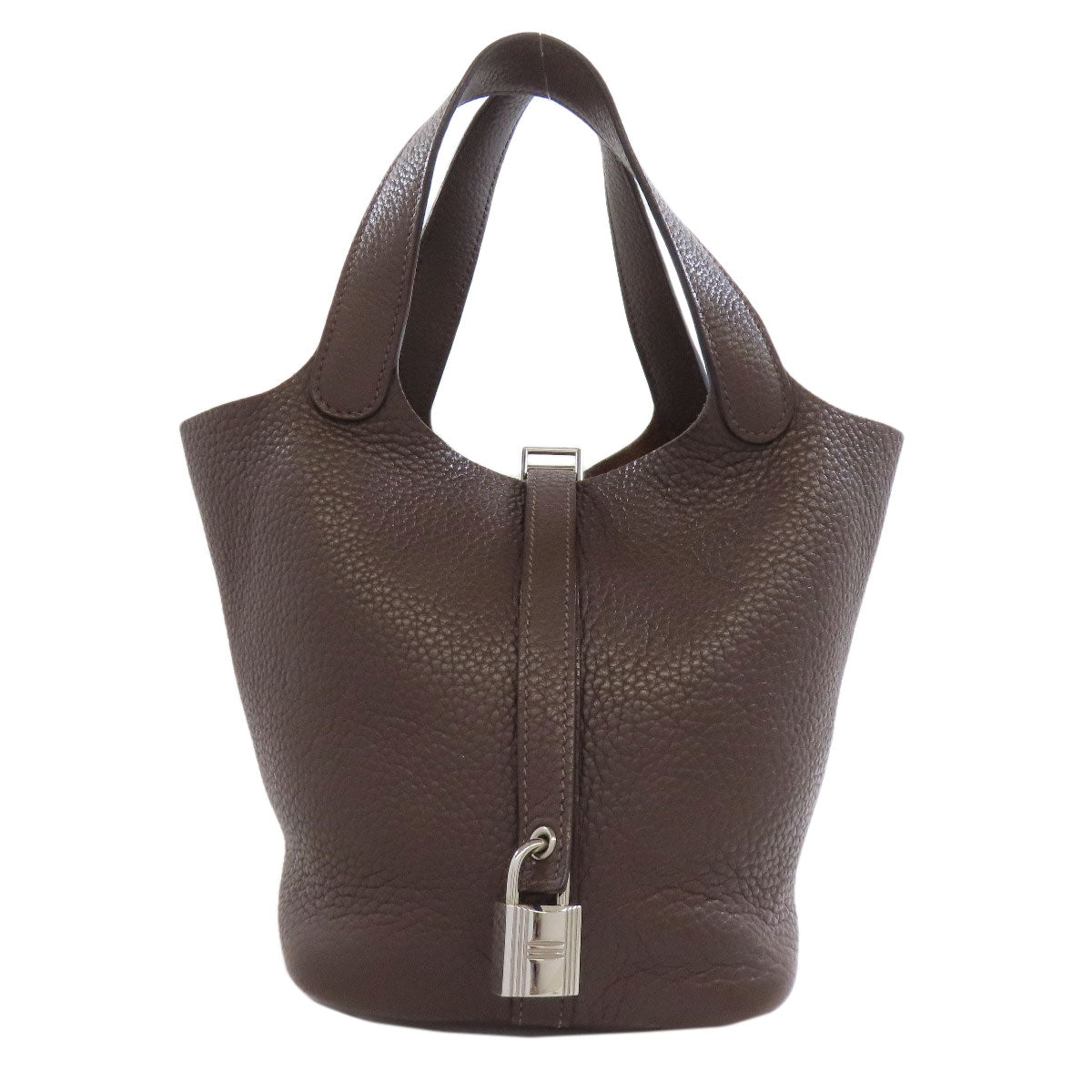 Taurillon Clemence Picotin Lock Pm Silvermetal Brown Travel Bag