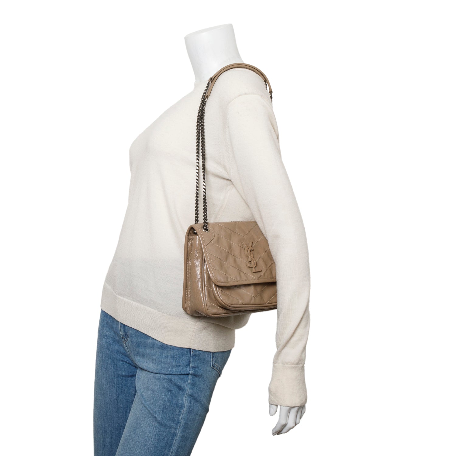 YSL Saint Laurent Crinkled Calfskin Baby Niki Shoulder Bag Leather Matelasse