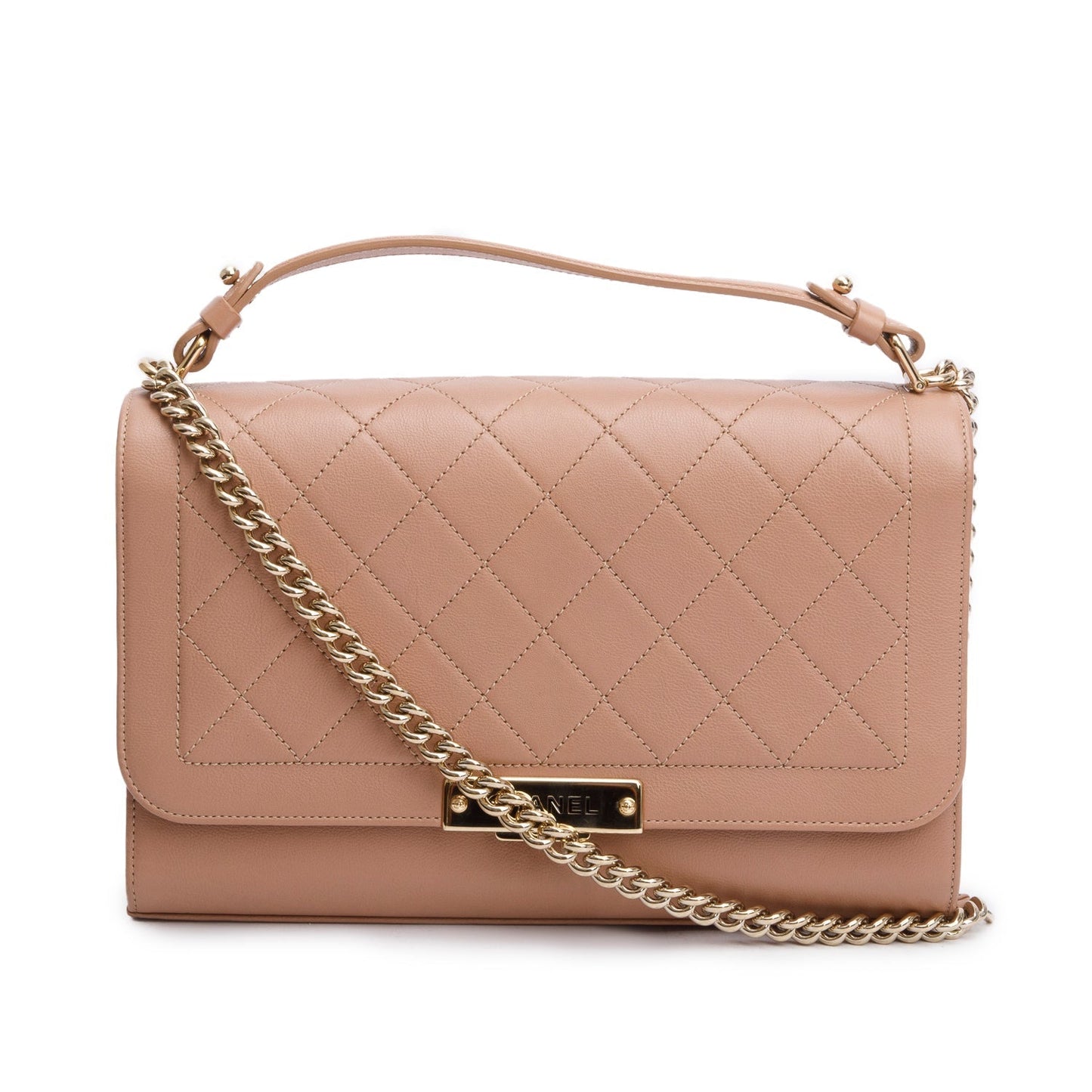 Chanel Taupe Quilted Label Click Flap Calfskin Travel Bag