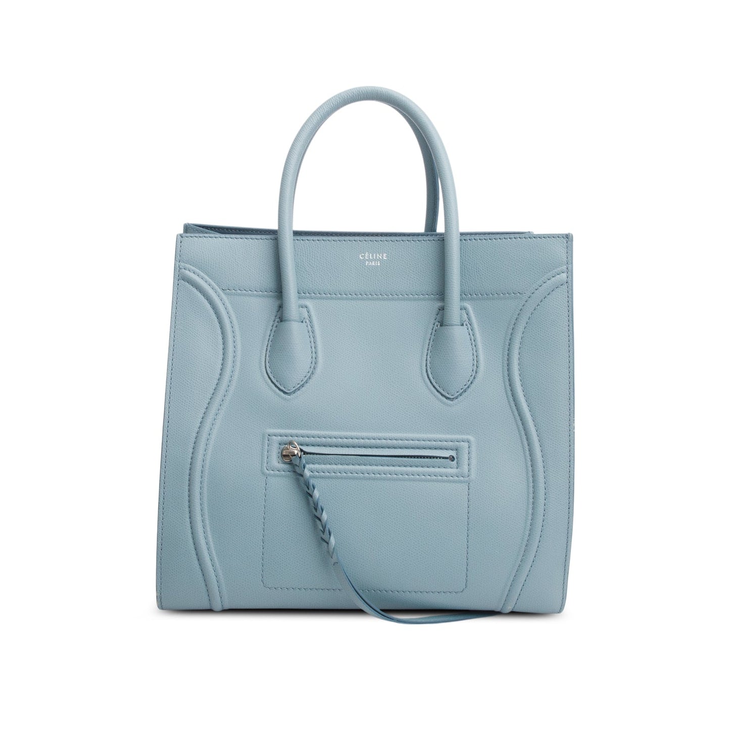 Celine Grained Calfskin Phantom Luggage Handbag Blue Medium Travel Bag