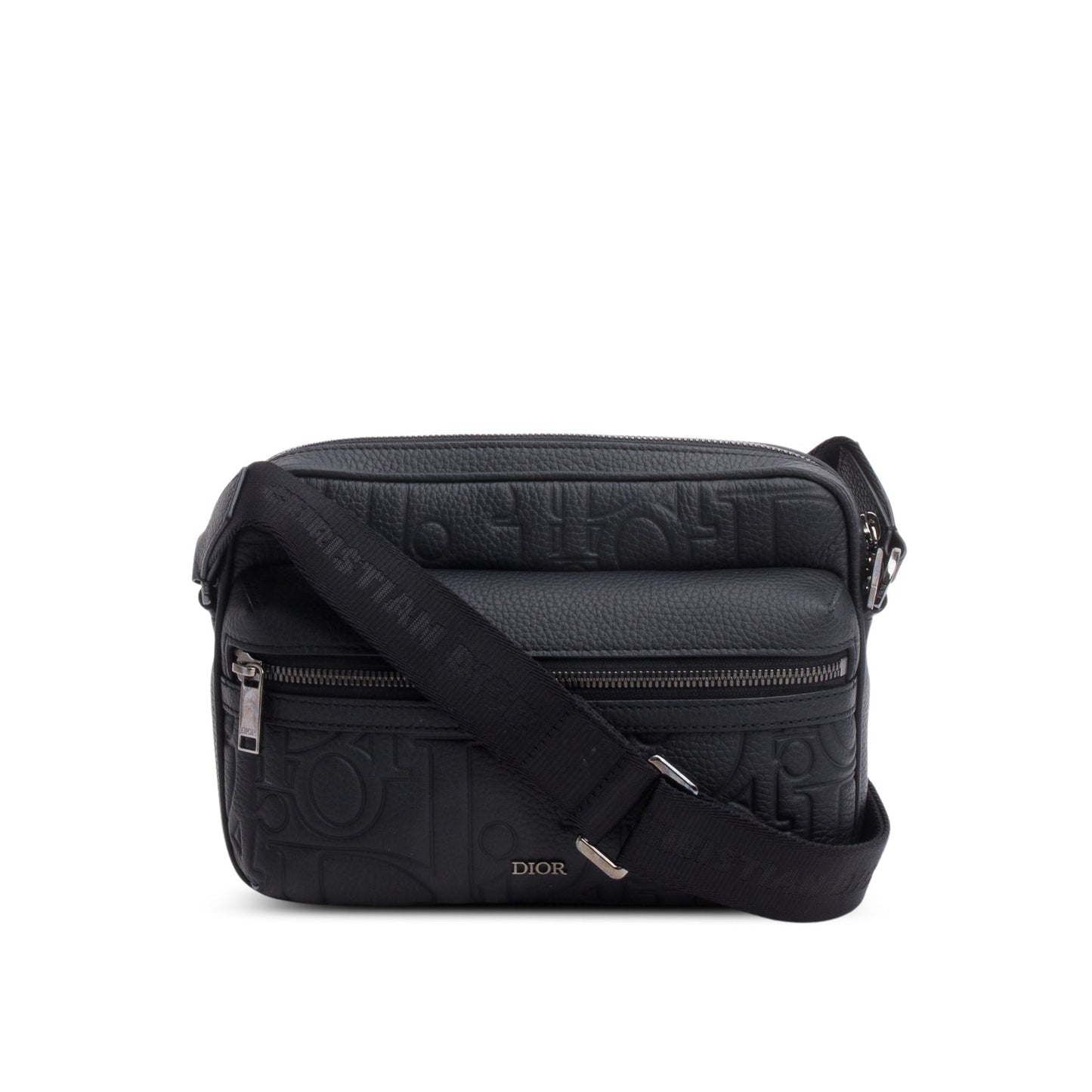 Dior Christian Embossed Calfskin Rider . Zipped Messenger Black Travel Bag