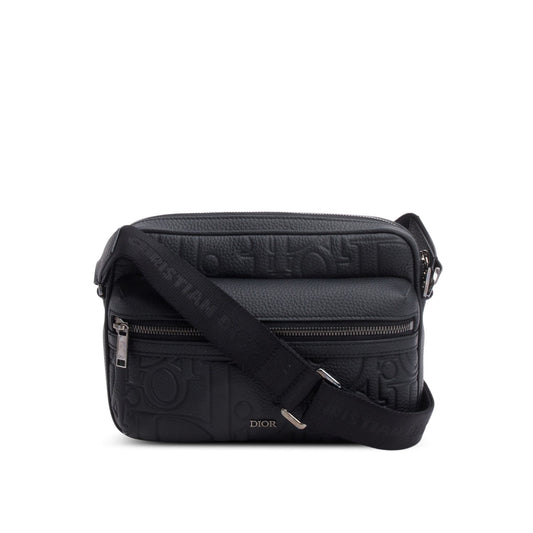 Dior Christian Embossed Calfskin Rider . Zipped Messenger Black Travel Bag