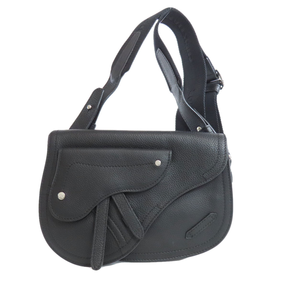 Dior Christian Shoulder Bag Calfskin Saddle Women Black