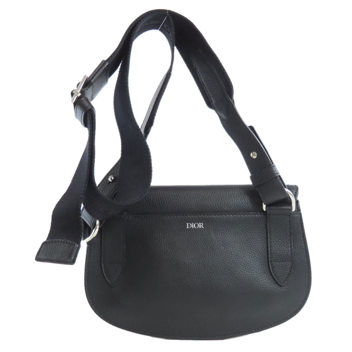 Dior Christian Shoulder Bag Calfskin Saddle Women Black