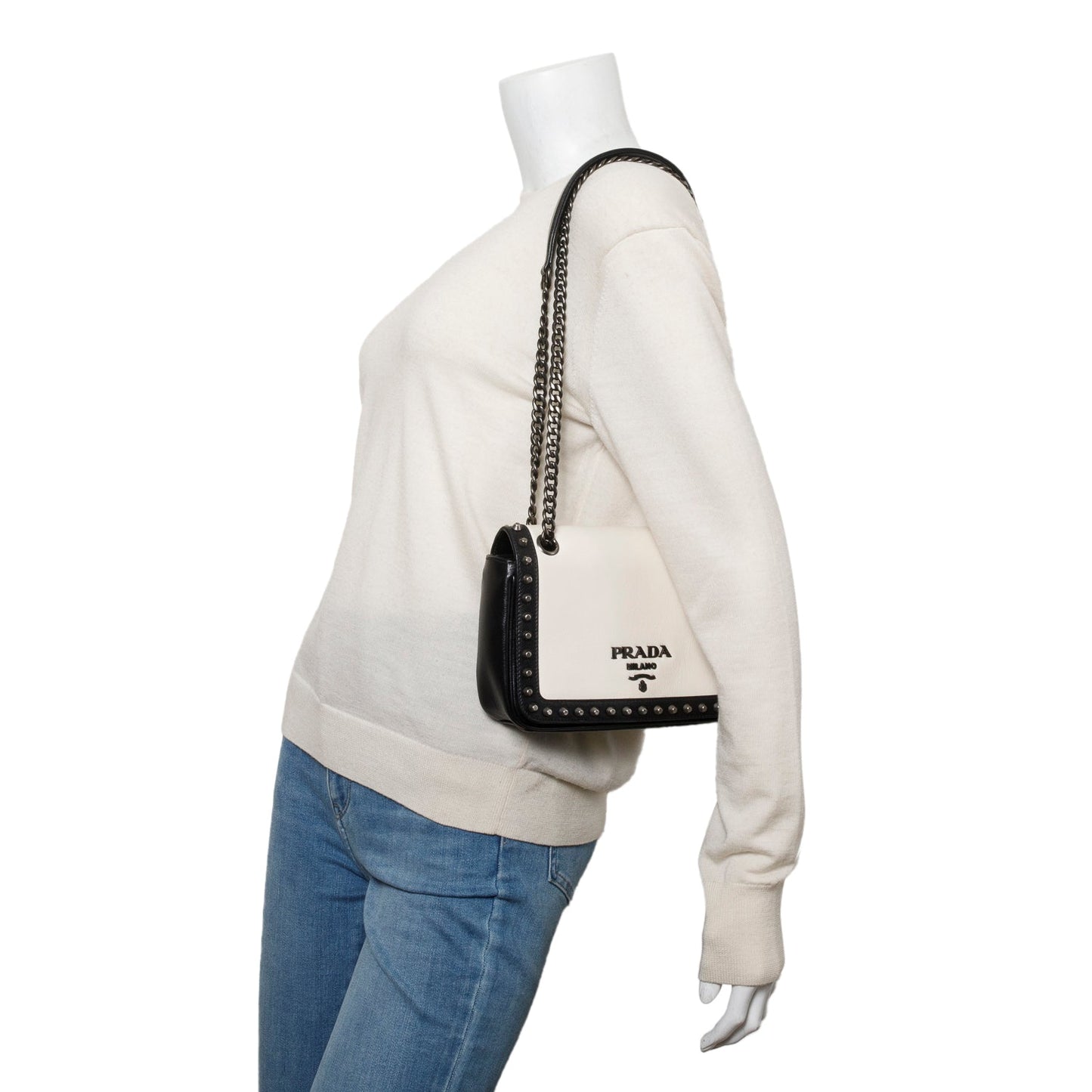 Prada Glace Calf Studded Camera Crossbody Bag Leather Black Crossbody Bag