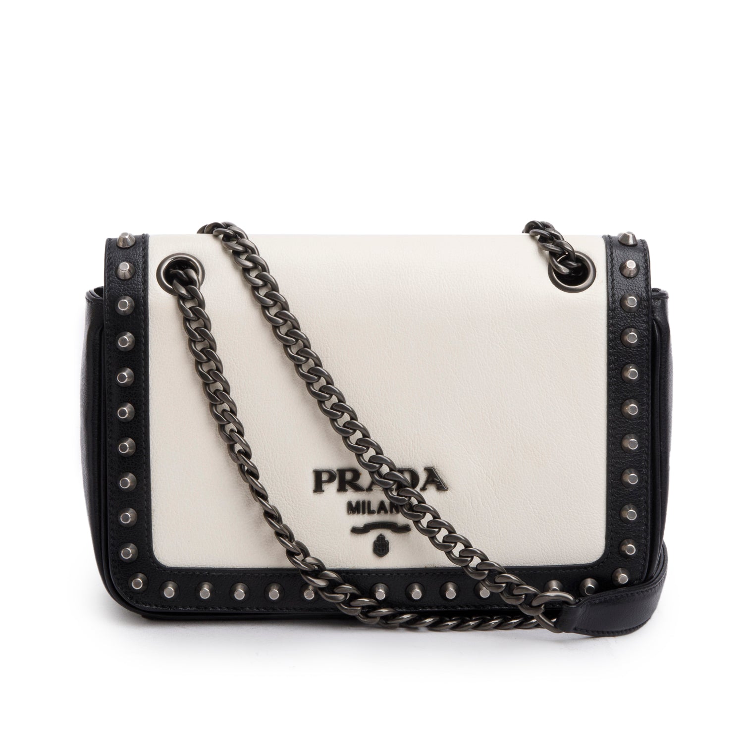 Prada Glace Calf Studded Camera Crossbody Bag Leather Black Crossbody Bag