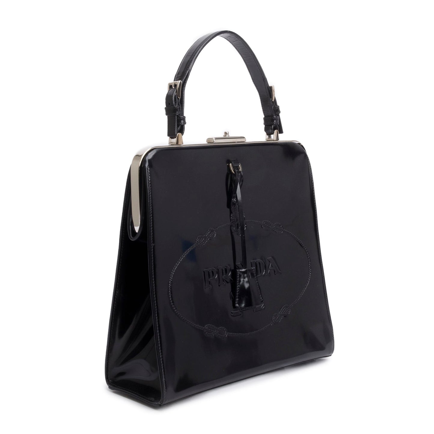 Prada Spazzolato Frame Handle Bag Black Logo Travel Bag