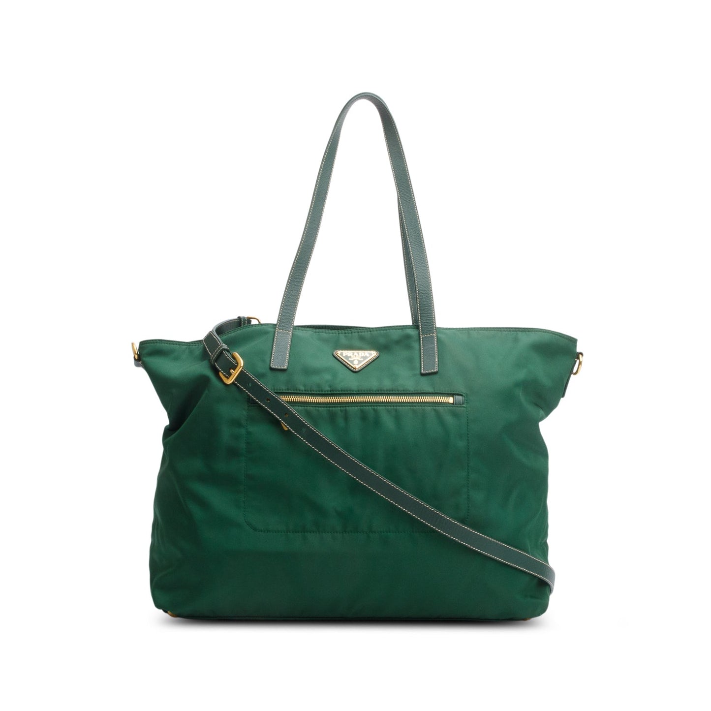Prada Saffiano Trimmed Tessuto Tote Handbag Nylon Green Tote Bag