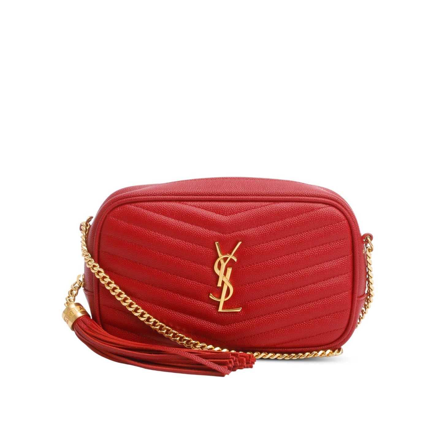 YSL Saint Laurent Red Calfskin Mini Lou Camera Bag Leather Quilted Crossbody Bag