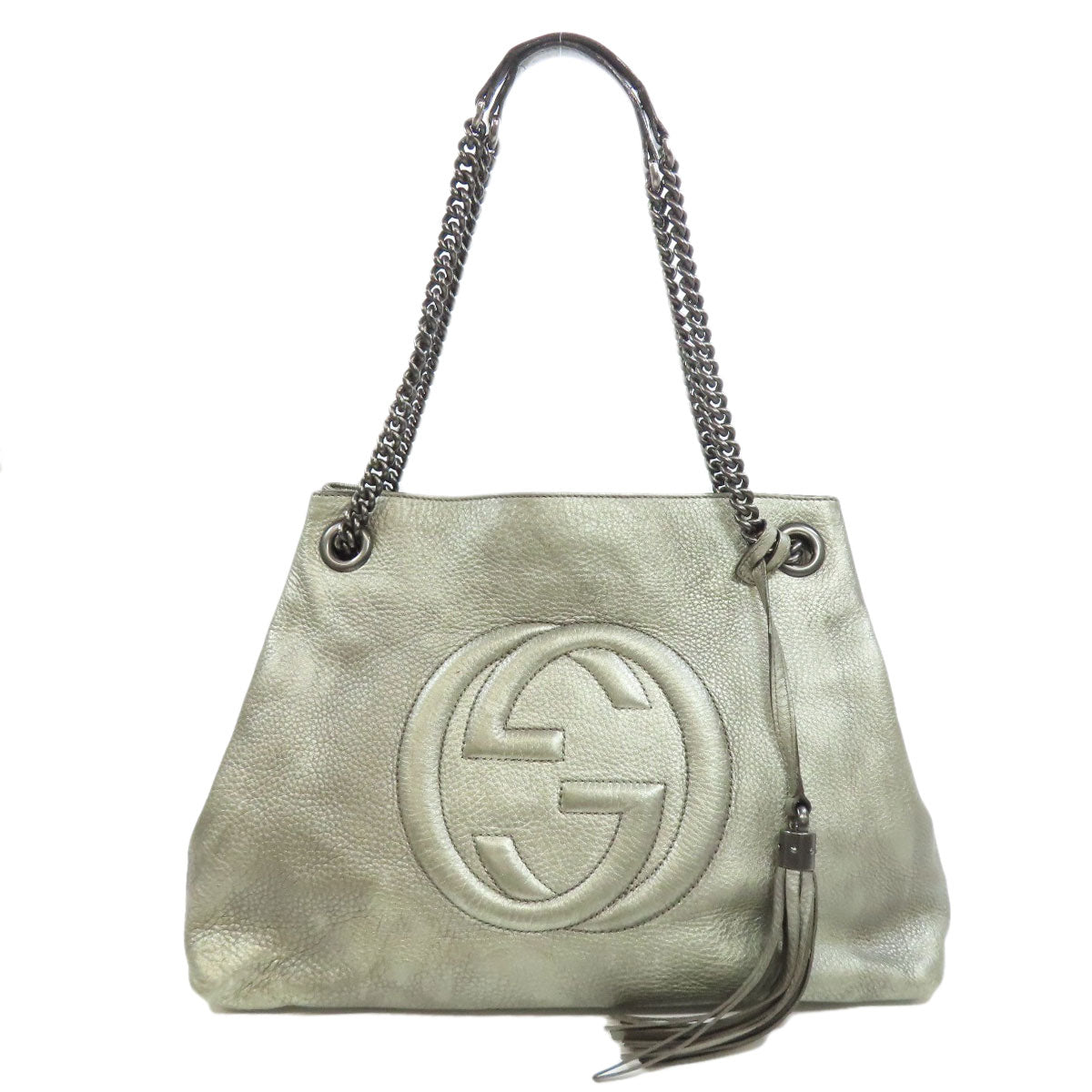 Gucci Soho Interlocking G Leather Silver Tote Bag