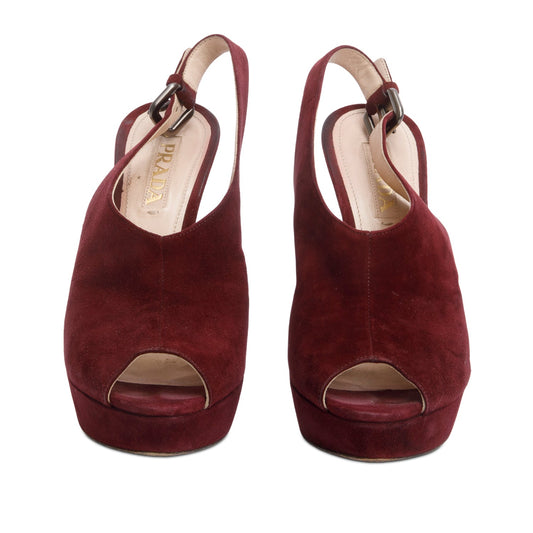 Prada Burgundy Slingback Pumps, Size Handbag Suede Shoes