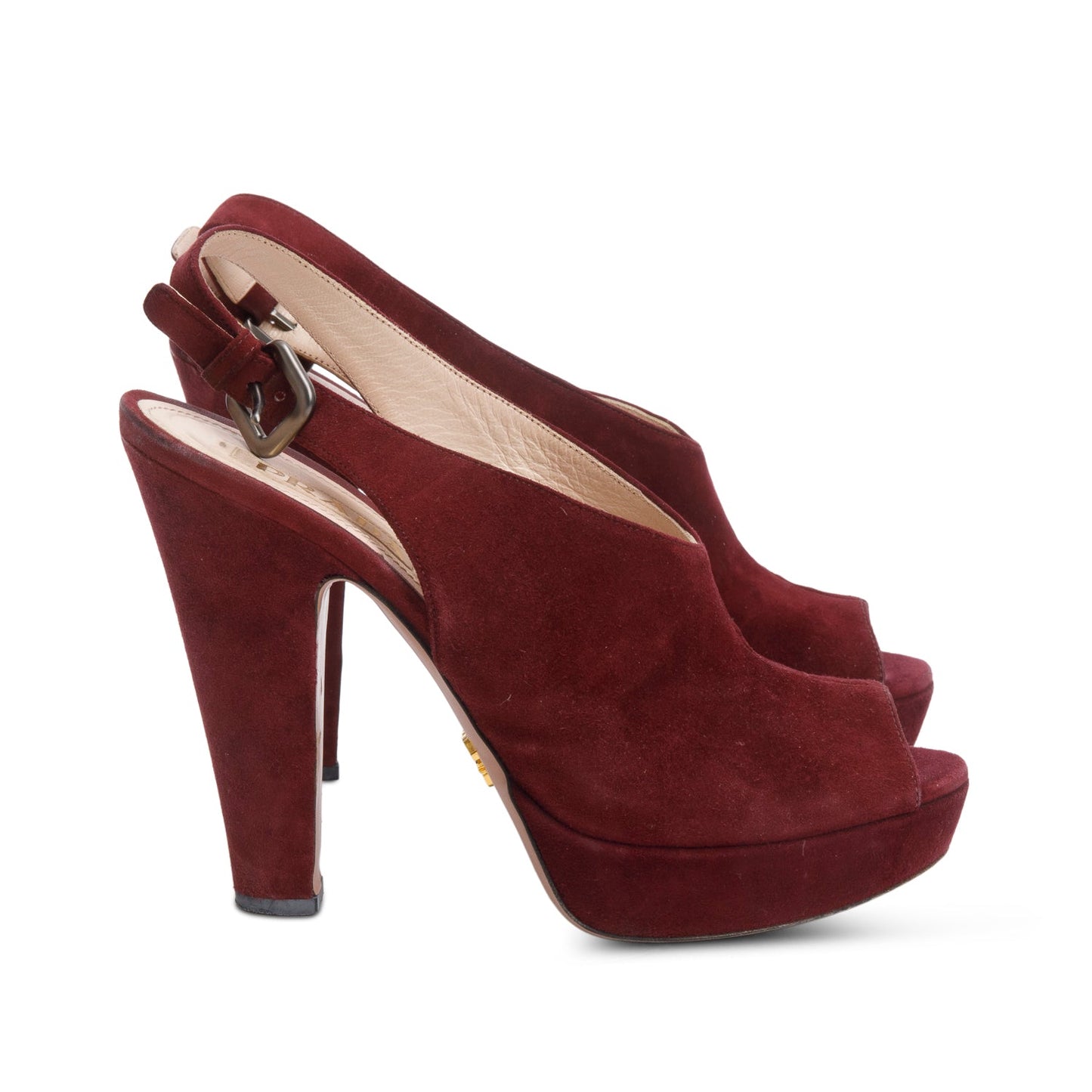 Prada Burgundy Slingback Pumps, Size Handbag Suede Shoes