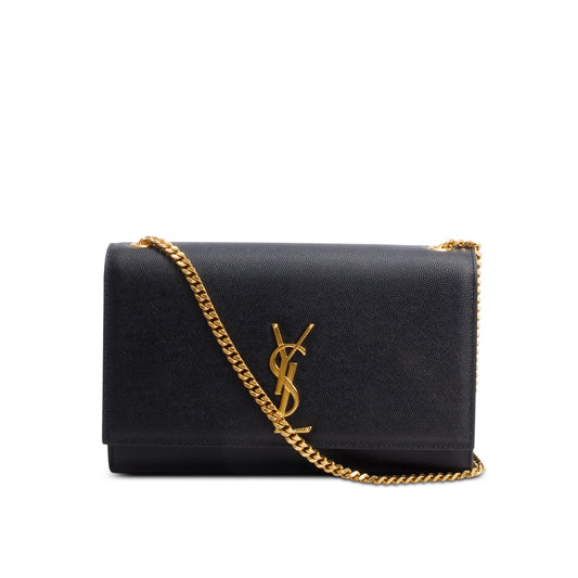 YSL Saint Laurent Grain De Poudre Kate Bag Black Medium Travel Bag