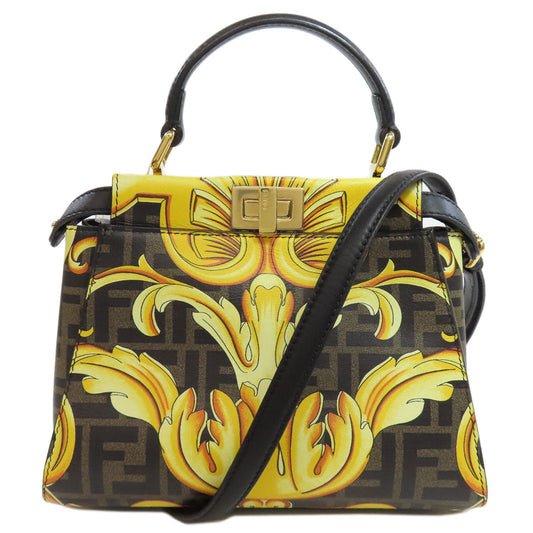 Fendi Handbag Calfskin Fender Che Peekaboo Black Mini Travel Bag
