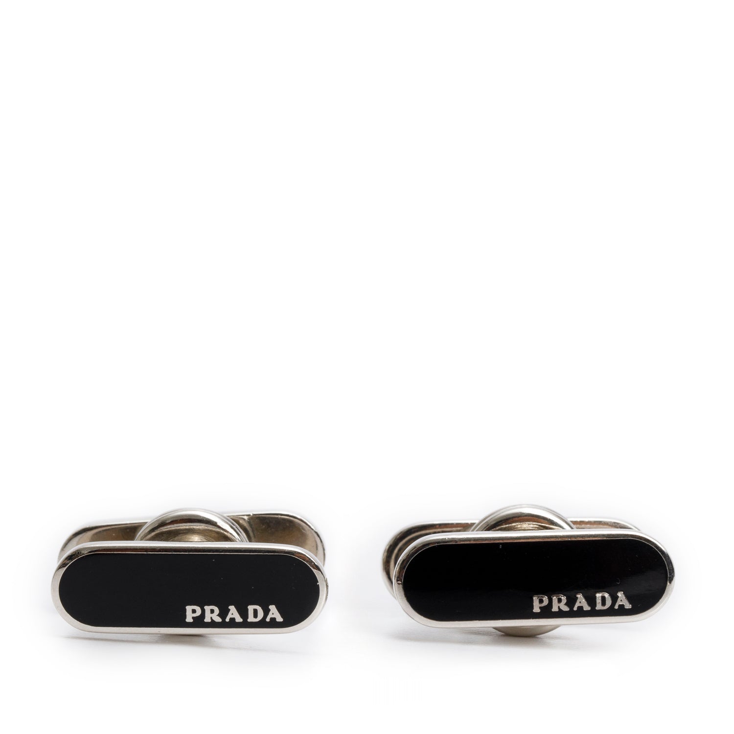 Prada Plated Enamel Cufflinks Handbag Black Silver Travel Bag
