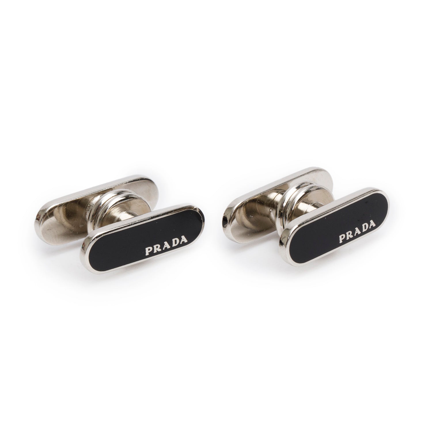 Prada Plated Enamel Cufflinks Handbag Black Silver Travel Bag