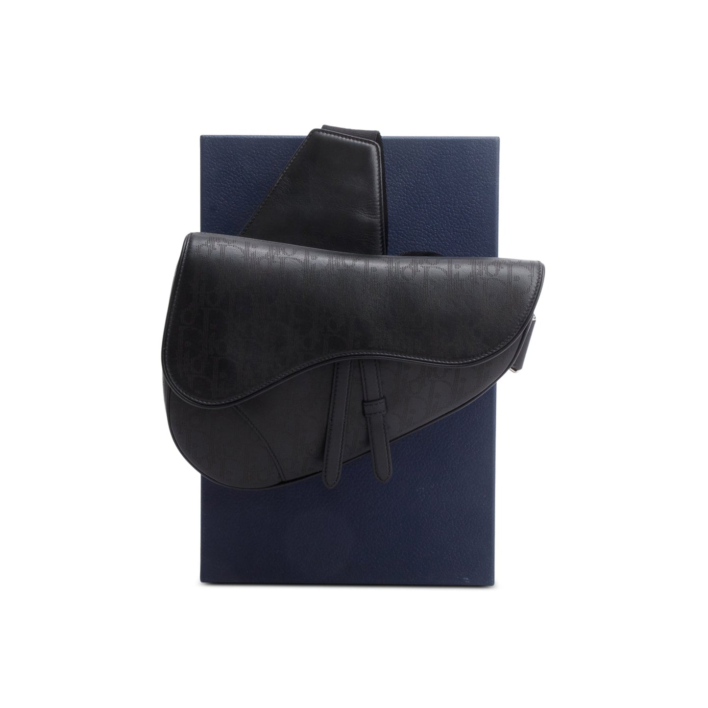 Dior Christian Oblique Galaxy Perforated Saddle Bag Leather Black Travel Bag