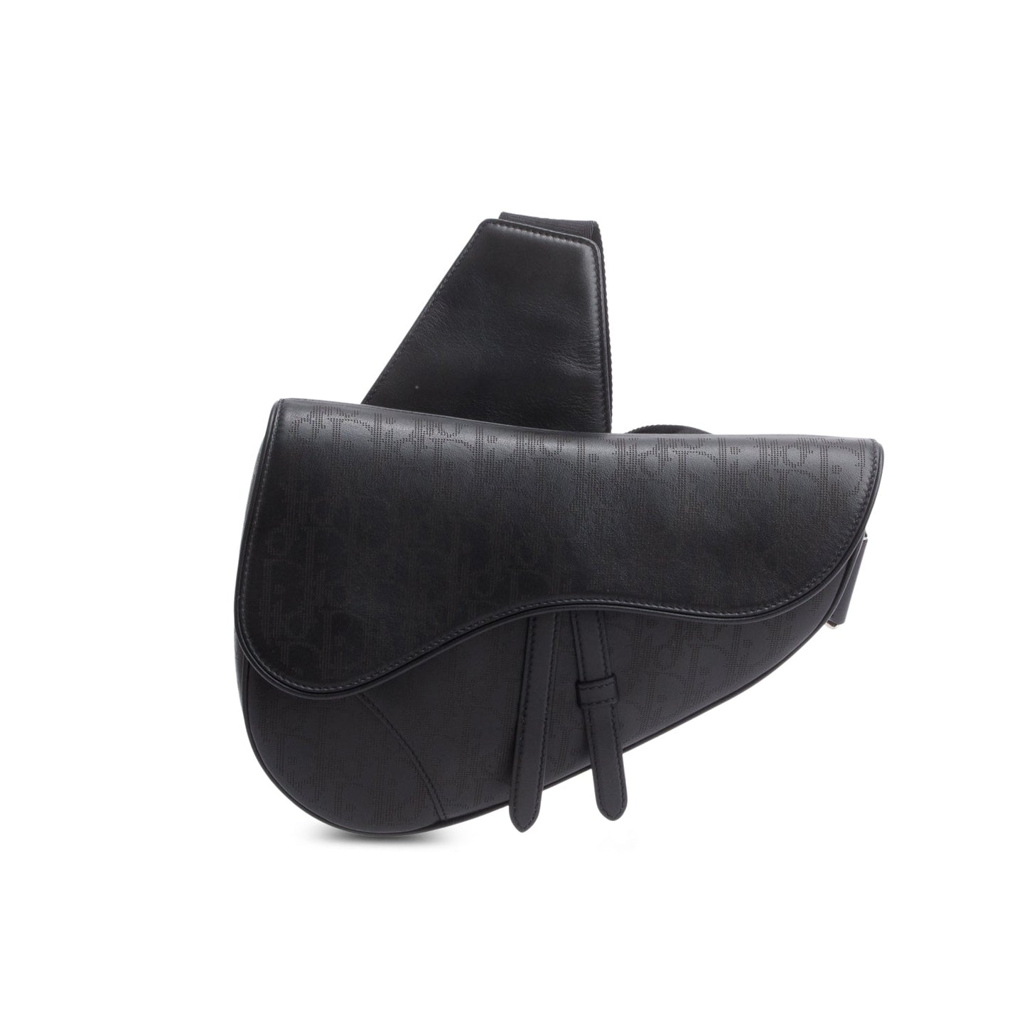 Dior Christian Oblique Galaxy Perforated Saddle Bag Leather Black Travel Bag