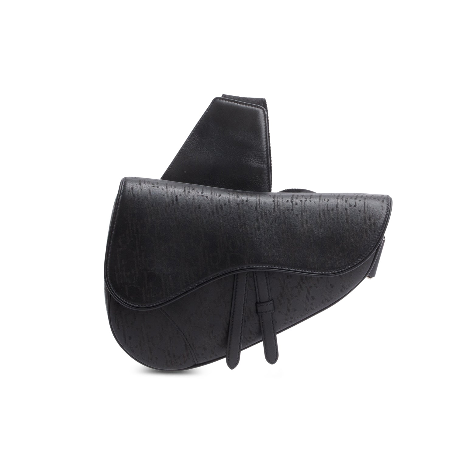 Dior Christian Oblique Galaxy Perforated Saddle Bag Leather Black Travel Bag