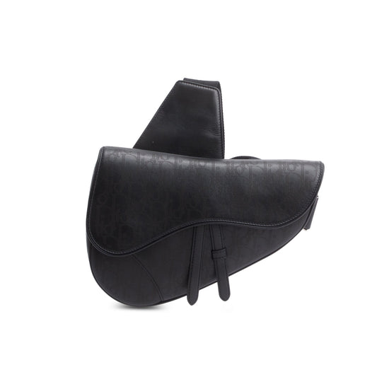 Dior Christian Oblique Galaxy Perforated Saddle Bag Leather Black Travel Bag