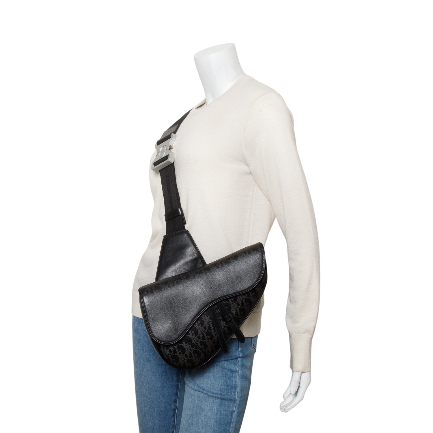 Dior Christian Oblique Galaxy Perforated Saddle Bag Leather Black Travel Bag