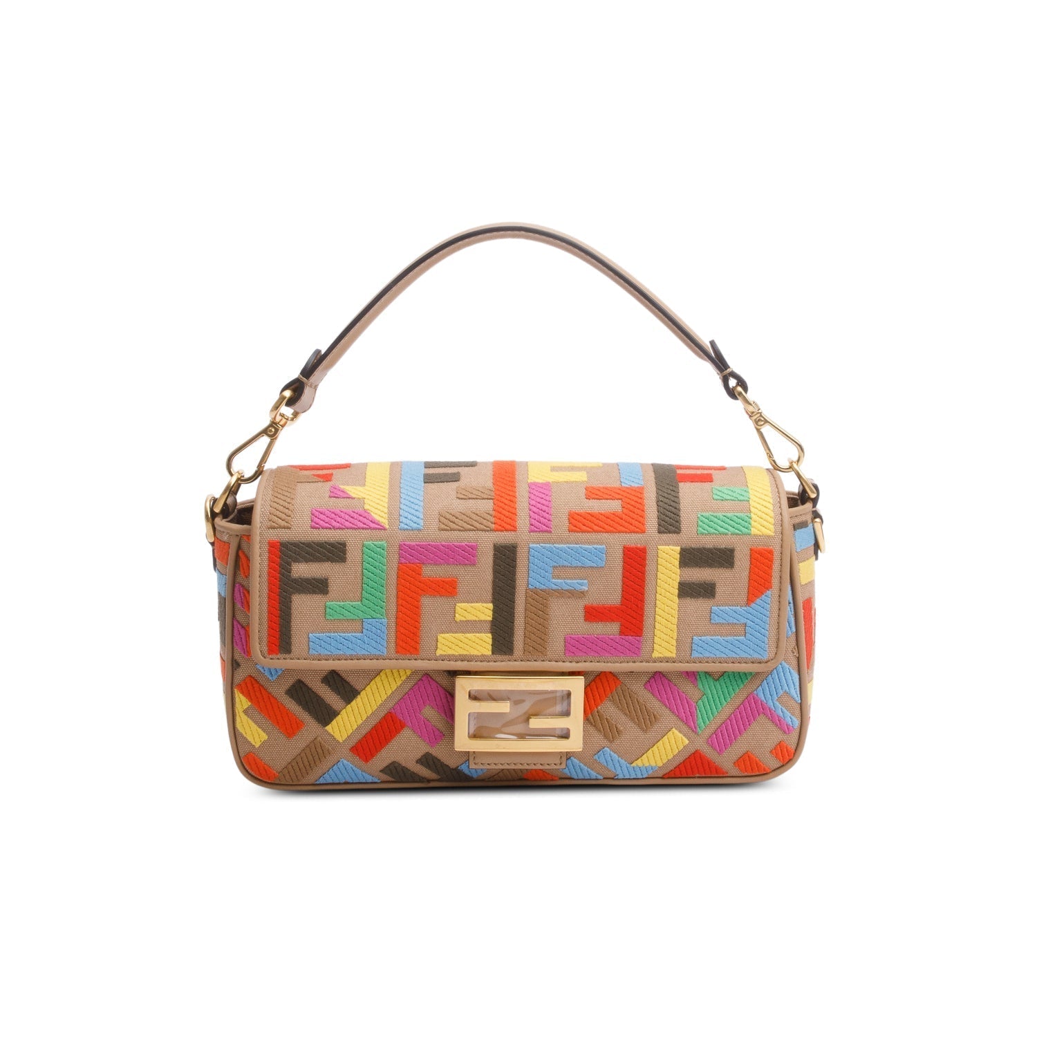 Fendi Multicolor Vitello King Ff Embroidered Baguette Canvas Travel Bag