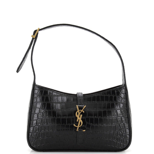 YSL Saint Laurent Saint Laurent Trending Le Hobo Crocodile Embossed Leather Small Shoulder Bag