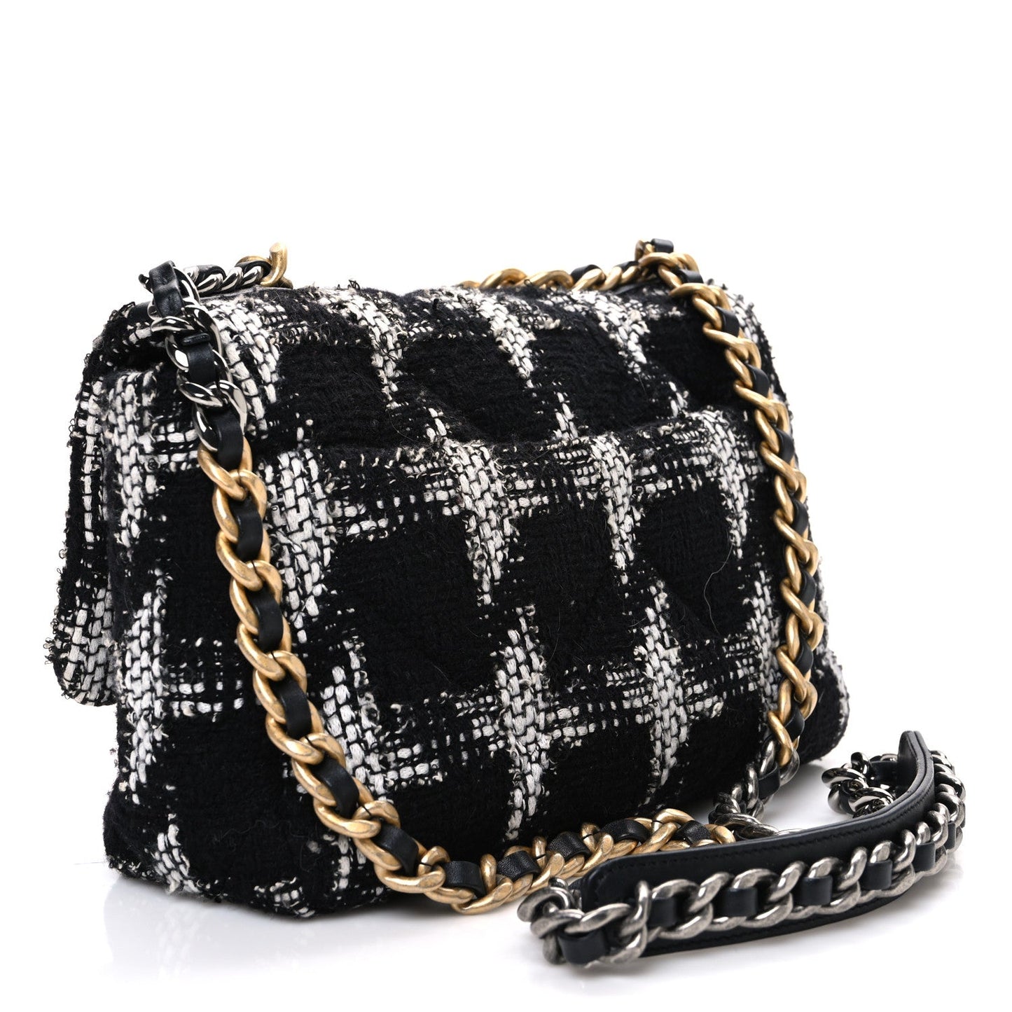 Chanel Tweed Quilted Medium 19 Flap Black White Accessory
