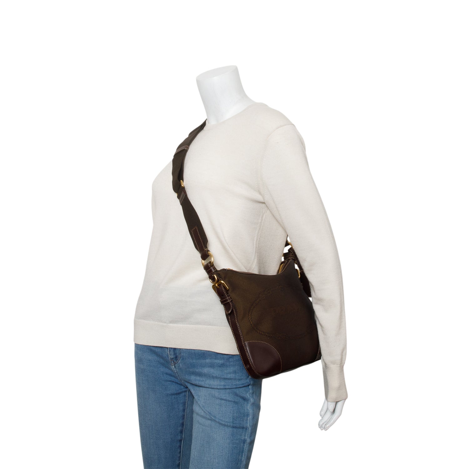 Prada Canapa Jacquard Flat Messenger Bag Brown Logo Shoes