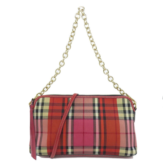 Burberry Shoulder Bag Check Pattern Canvas Red