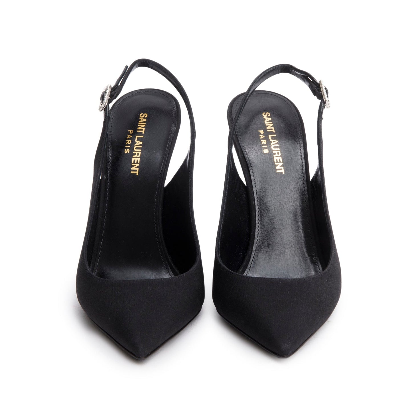 YSL Saint Laurent Crepe Opyum Crystal Slingback Pump Size Travel Satin Black Shoes