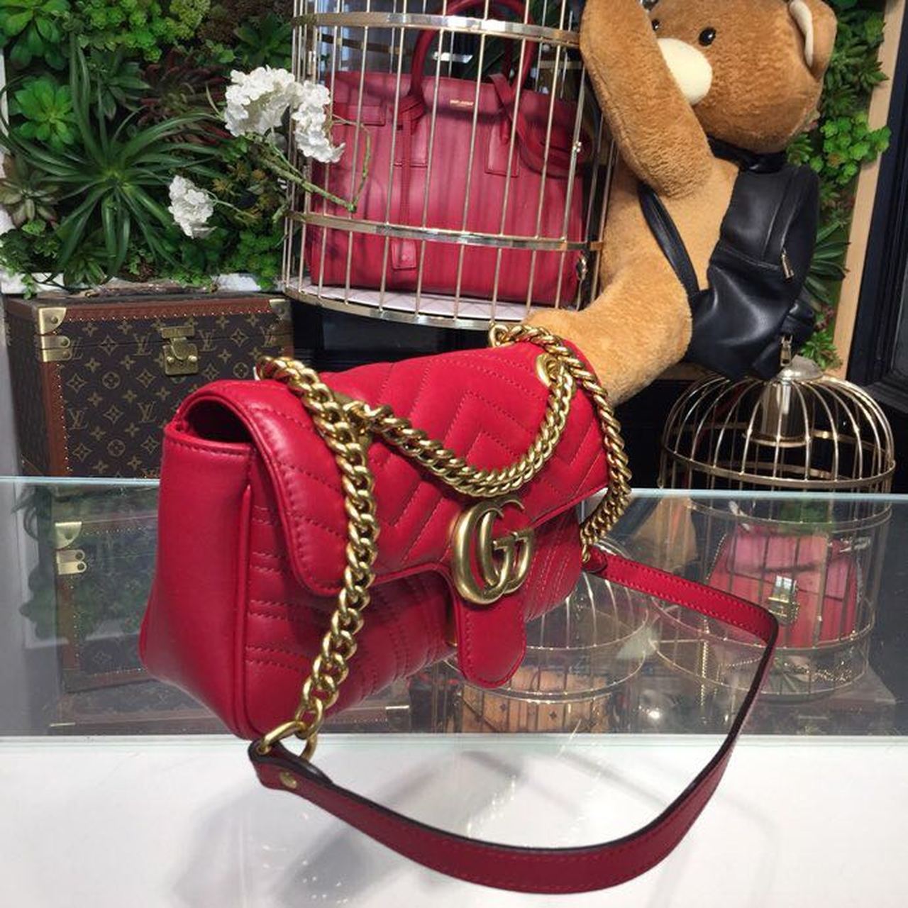 gg Marmont MatelassÃ© Hibiscus MatelassÃ© Red Mini Bag Beaunoirrbeaunoirr Dtdit