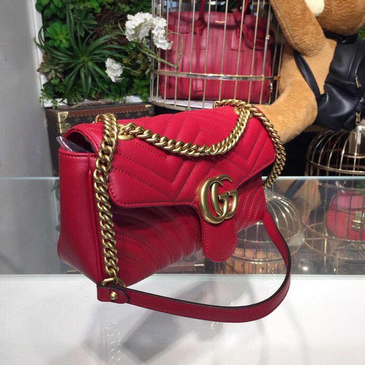 gg Marmont MatelassÃ© Hibiscus MatelassÃ© Red Small Shoulder Bag Beaunoirrbeaunoirr Drw3T