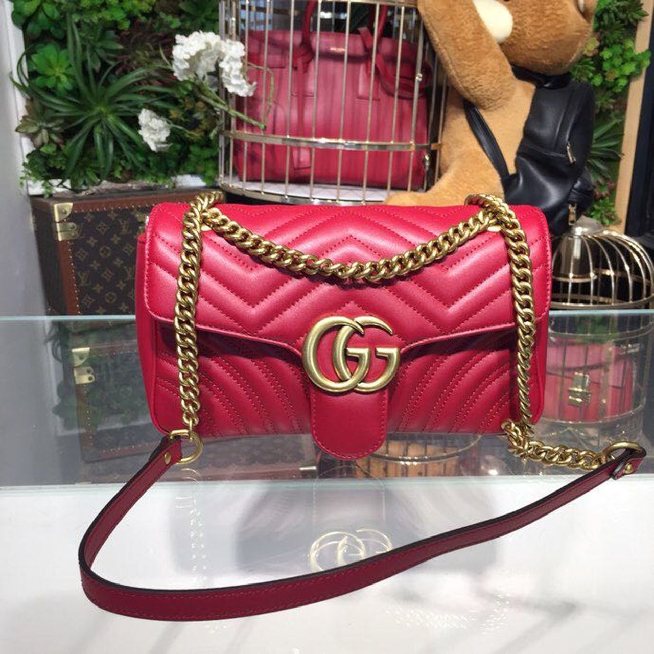 gg Marmont MatelassÃ© Hibiscus MatelassÃ© Red Small Shoulder Bag Beaunoirrbeaunoirr Drw3T