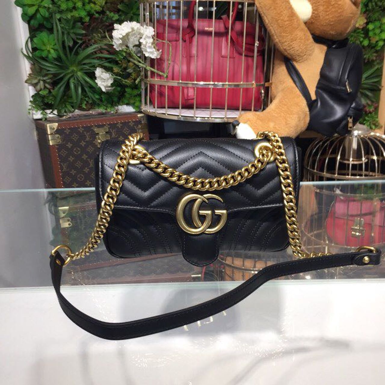 gg Marmont MatelassÃ© Chevron Black Mini Bag Beaunoirrbeaunoirr Dtdit