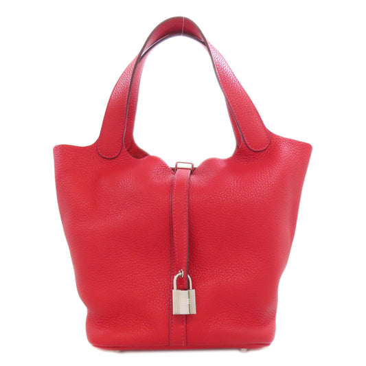 Hermes Handbag Taurillon Clemence Picotin Lock Mm Rouge Kazak Metal Red Silver Travel Bag