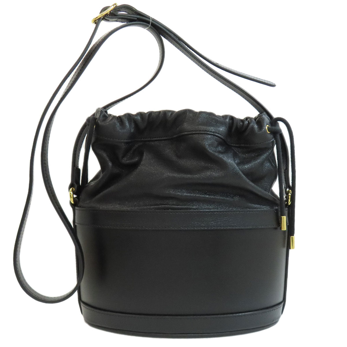 Gucci Horsebit Long Leather Black Bucket Shoulder Bag