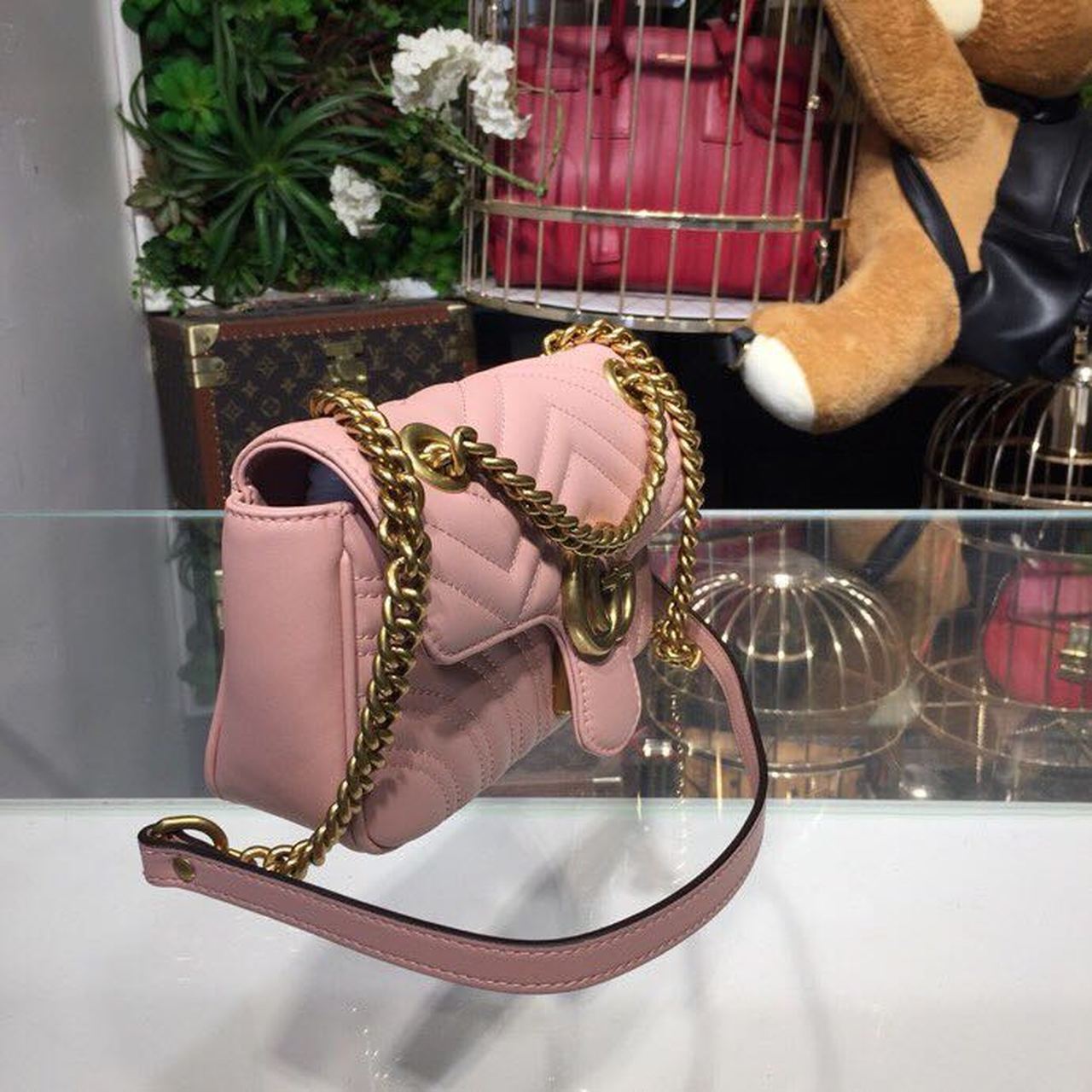gg Marmont MatelassÃ© Dusty MatelassÃ© Pink Mini Bag 85In22Cm Beaunoirrbeaunoirr