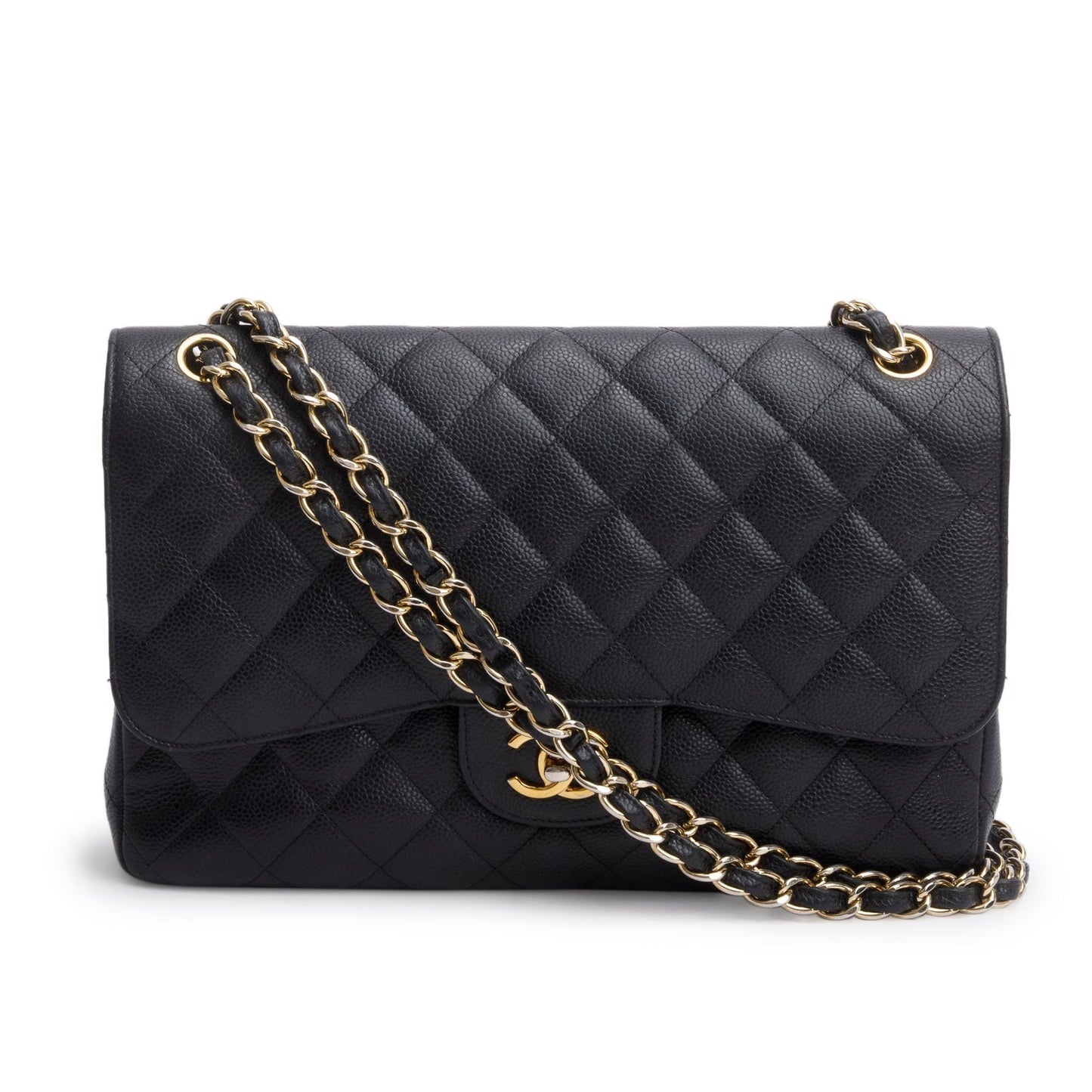Chanel Caviar Jumbo Classic Double Flap Black Travel Bag