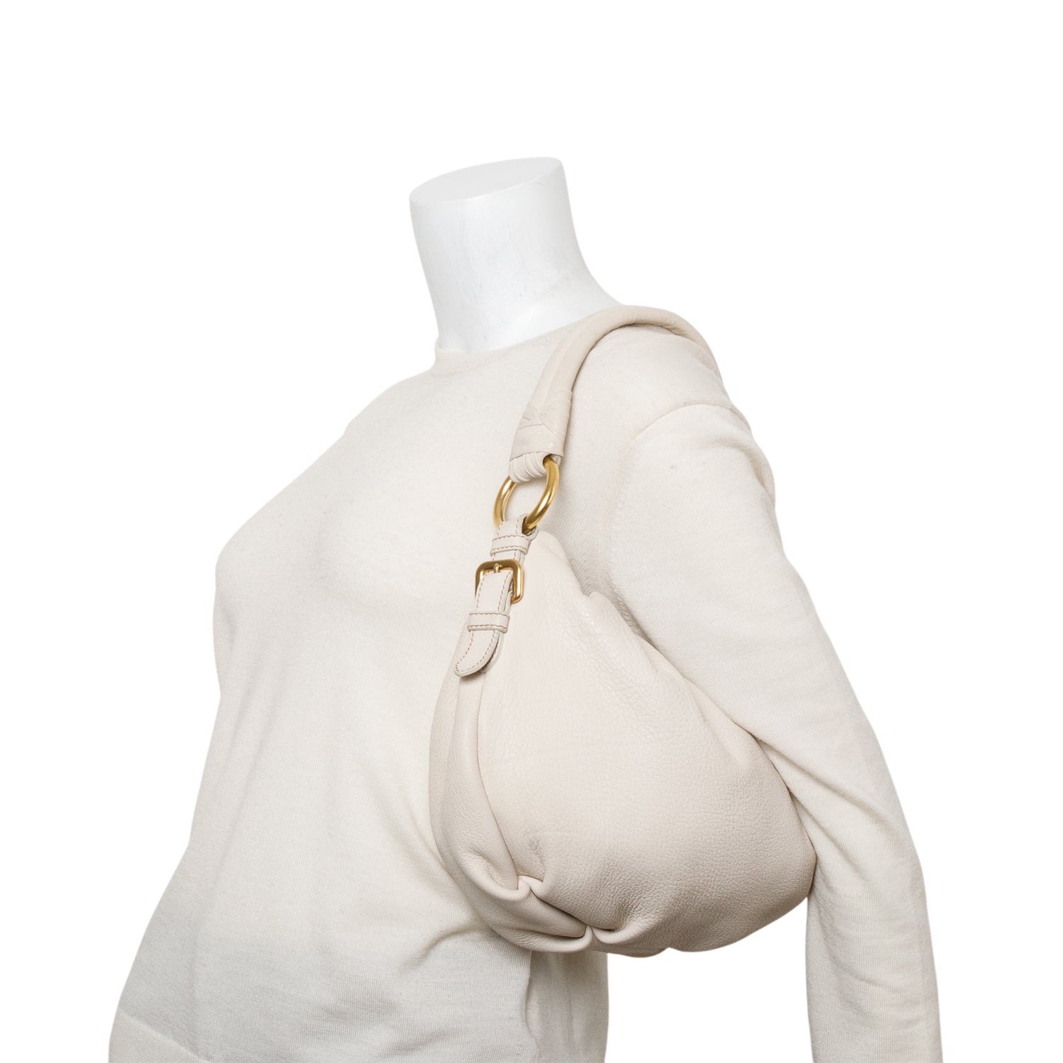Prada Cervo Pleats Shoulder Bag Beige Small