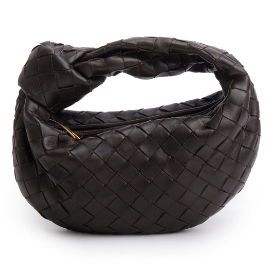 Bottega Veneta Lambskin Intrecciato Jodie Travel Bag Brown Mini