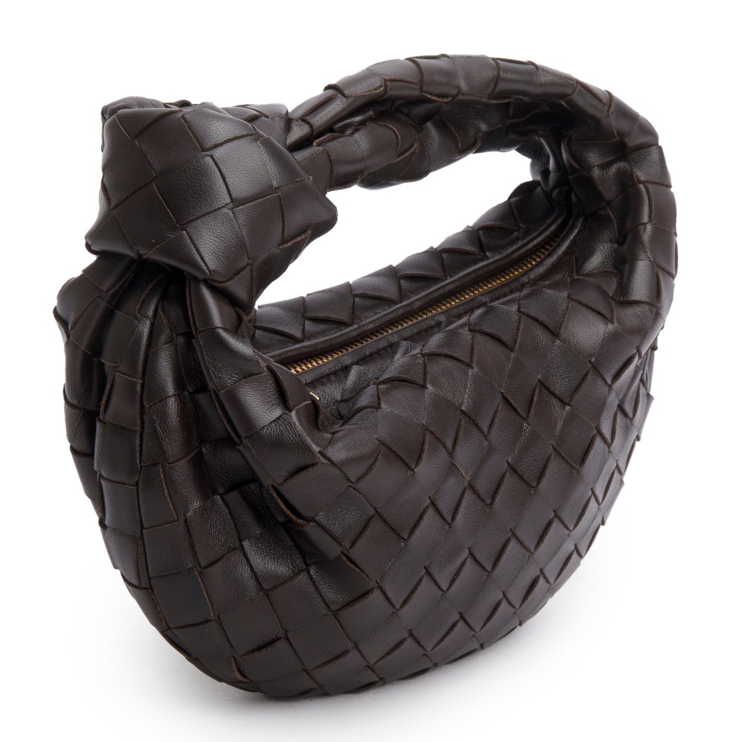 Bottega Veneta Lambskin Intrecciato Jodie Travel Bag Brown Mini