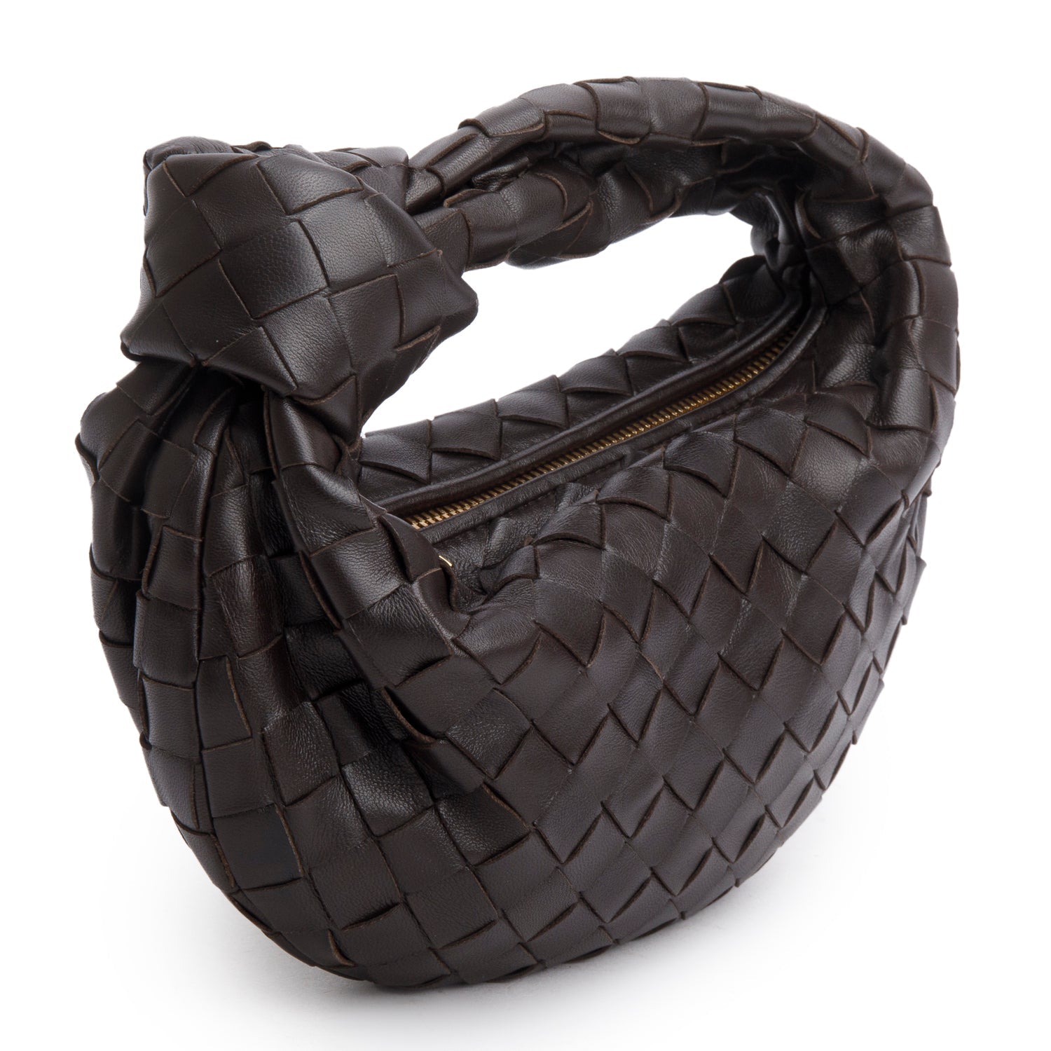Bottega Veneta Lambskin Intrecciato Jodie Travel Bag Brown Mini