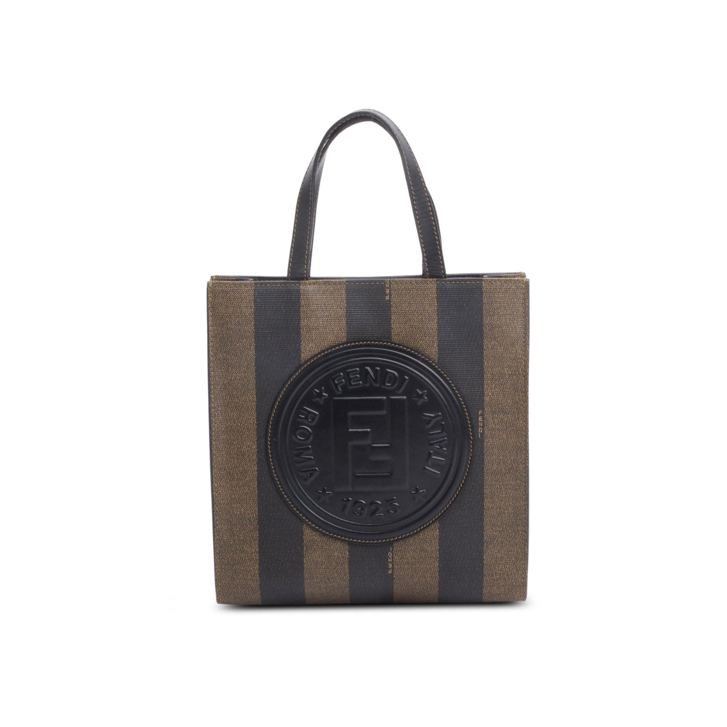 Fendi Trimmed Pequin Tote Leather Brown Tote Bag