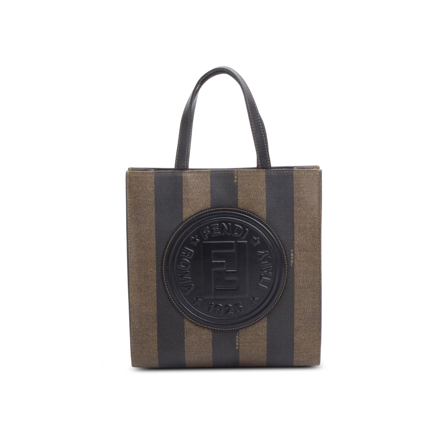 Fendi Trimmed Pequin Tote Leather Brown Tote Bag