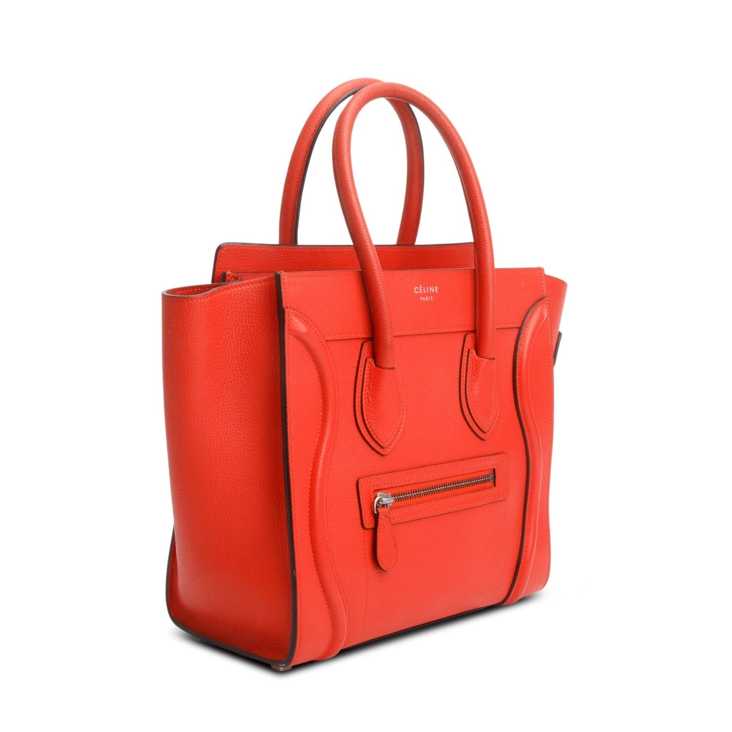 Celine Orange Calfskin Micro Luggage Tote Handbag Leather Tote Bag