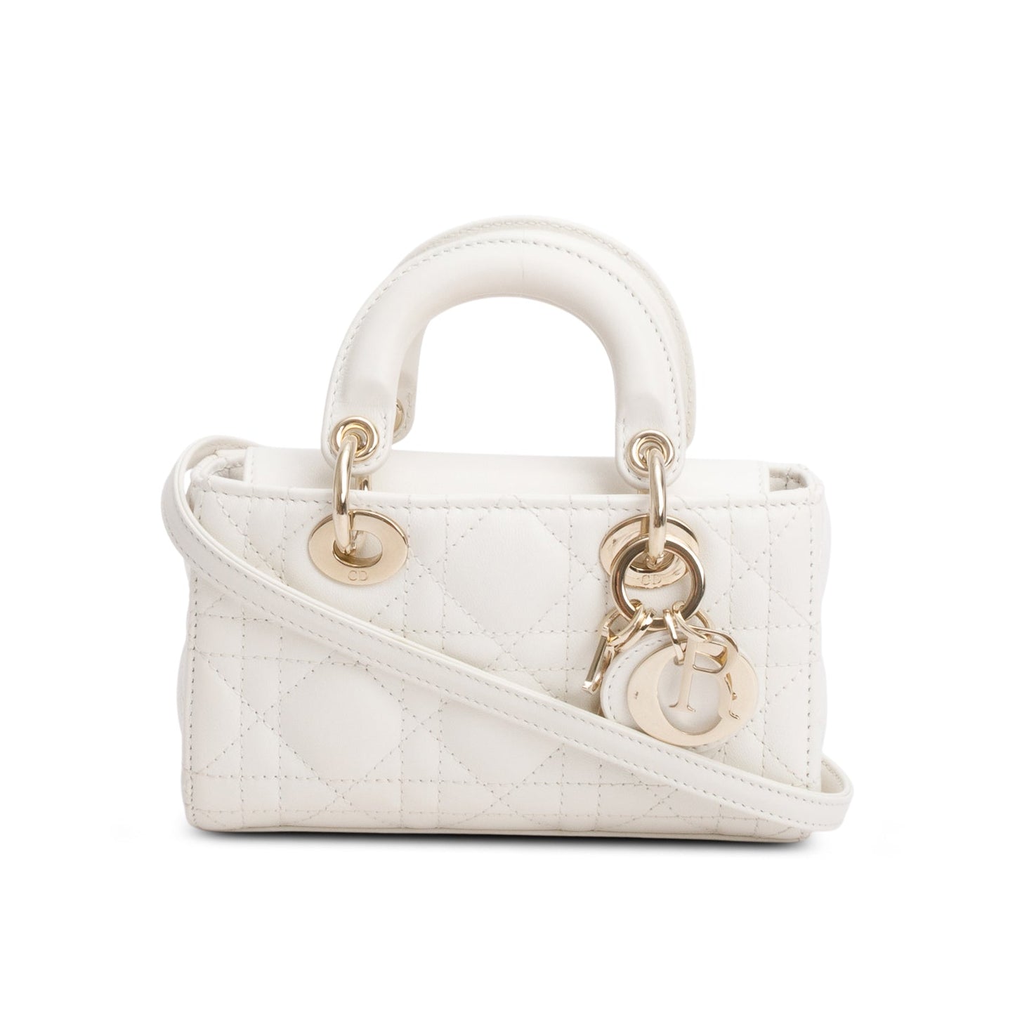 Dior Christian Lambskin Cannage Micro Lady D Joy White Travel Bag