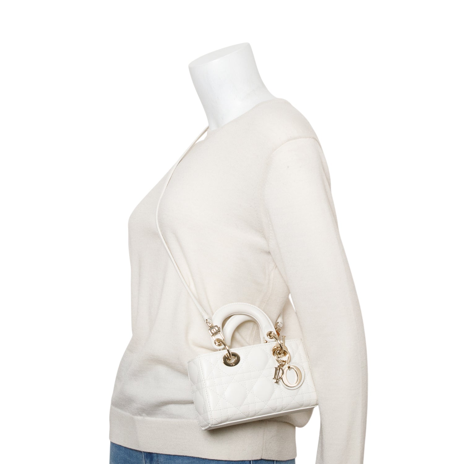 Dior Christian Lambskin Cannage Micro Lady D Joy White Travel Bag
